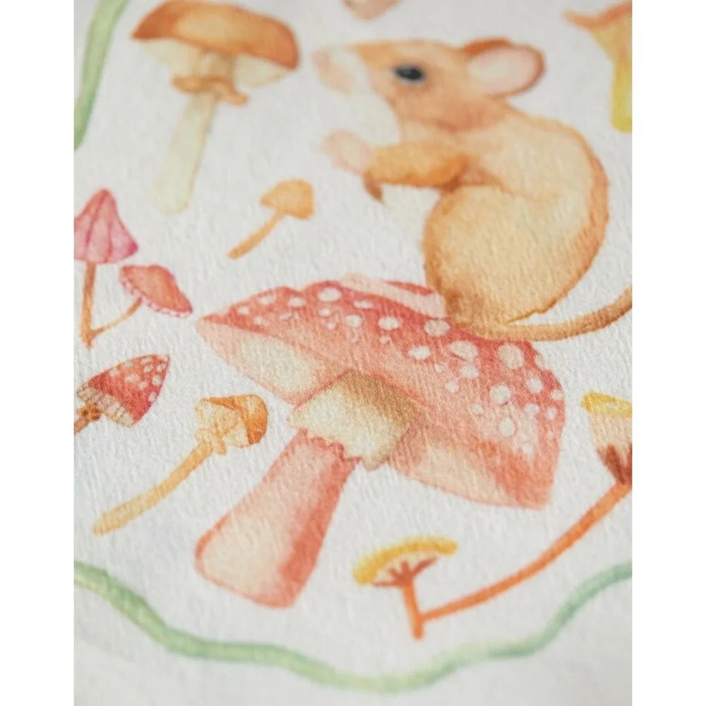 Anthropologie Terrain Dish Kitchen Towel Mouse Mushrooms Woodland Forest Friends